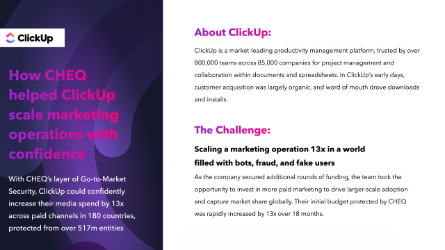 How CHEQ helped ClickUp scale marketing operations with confidence